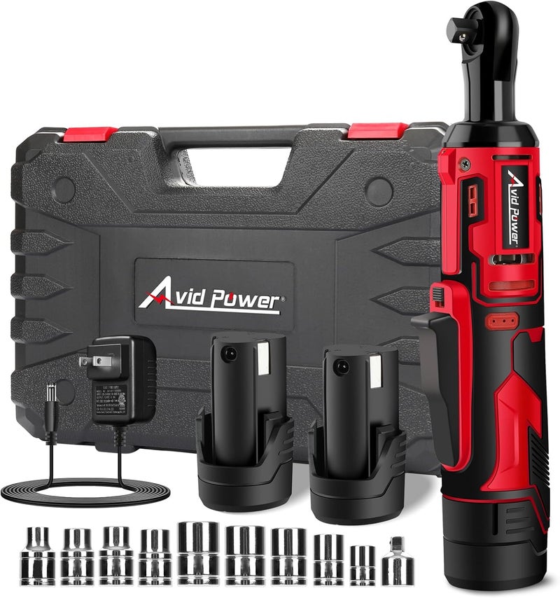 AVID POWER Cordless Electric Ratchet Wrench 3/8", 44.2 Ft-lbs 12V Power Ratchet Wrench Kit w/Two 2.0Ah Batteries, 1-Hour Fast Charger, Variable Speed and 10 Sockets - Image 1